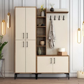 Wieszak z półką na buty, półkami i szafką Viyana Walnut and Cream