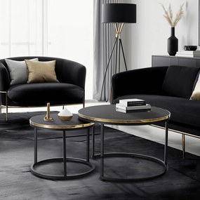 Zestaw Stolików Kawowych ARON 70 cm/50 cm Czarny Marmur Glamour