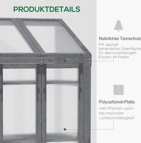 Outsunny Mini Szklarnia z Drewna, Mała Szklarnia z Oknami i Podwójnymi Drzwiami, 3 Półki, 70Dł x 50Szer x 120Wys cm, Szara