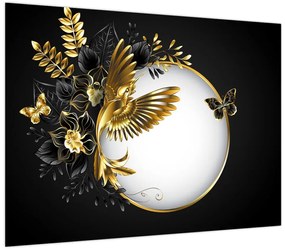 Obraz na szkle - Piłka ze złotymi motywami (70x50 cm)