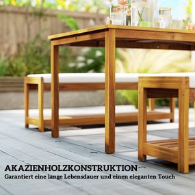 Outsunny Zestaw mebli ogrodowych 3 elem., Siedzisko z 1 stołem z otworem na parasol i 2 ławkami 150 x 85 x 75 cm Teak