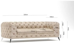 Beżowa aksamitna sofa 225 cm Chelsea – Ropez