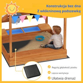 Outsunny Piaskownica z Ochroną Przeciwsłoneczną, Design Domku Zabaw, z Zestawem Zabawkowym, Obrabiane Drewno, 124 x 116 x 146 cm, Pomarańczowa