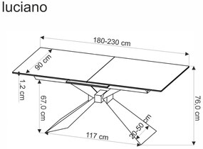LUCIANO stół rozkładany 180-230 8-osobowy, biały marmur ceramika i szkło