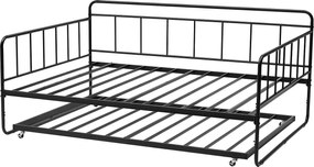 Rama Łóżka SucceBuy Dzień z Wytrzymałego Metalu, Duże Łóżko Schowkowe bez Materaca, z Kółkami i Stelażem z Metalowych Listew, Łatwe do Przechowywania, Czarny