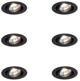 Set van 6 inbouwspots zwart kantelbaar 8,2cm incl. LED dim to IP54 ultra slim - Pupil Oswietlenie wewnetrzne