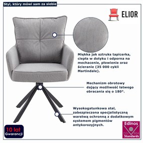 Szary fotel obrotowy sztruksowy - Herry