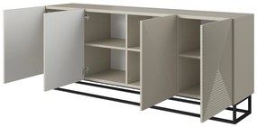 Komoda Asha 200 cm z ryflowanym frontem i metalowym, czarnym stelażem - kaszmir