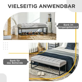 HOMCOM Ławka do Sypialni Tapicerowana Lnianym Wyglądem Jasnoszara Stylowa i Wytrzymała do 200kg | Aosom PL