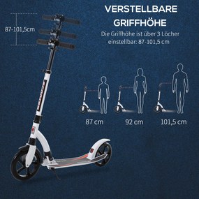 Homcom Hulajnoga Dziecięca z Amortyzacją Regulacja Wysokości Biała Aluminiowa | Aosom PL