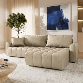 Masseno Narożnik FRIGA z funkcją spania i pojemnikiem na pościel Narozniki L, Rozkładana sofa - Kremowy, MONOLITH 04