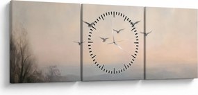 Obraz - Stado ptaków (z zegarem) (90x30 cm)