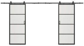 Drzwi przesuwne podwójne naścienne - aluminium i przezroczyste szkło hartowane - 2 x wys. 205 x szer. 63 cm - SINCA II