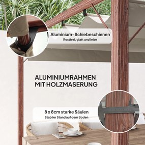 Outsunny Garten-Pergola 3 x 3 m, Regulowane Zadaszenie Tarasu, Rama z Aluminium, Ochrona przed Słońcem UPF30+, Drewno Naturalne