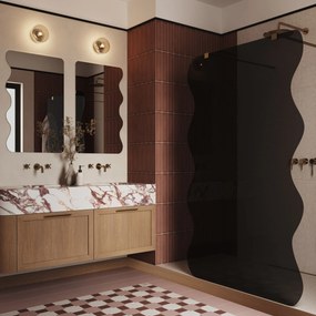 Ścianka prysznicowa Walk in szkło czarne falowane 8mm MOLIS Wave Duo Black MASSI | Różne rozmiary : Kolor profili kabiny - złoty szczotkowany, Szerokość ścianki - 120 cm, Typ montażu - WALK IN