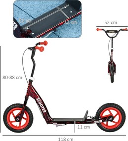 AIYAPLAY Hulajnoga dziecięca, regulowana wysokość, z hamulcem, podpórką, 2 koła, udźwig 50 kg, stal, tworzywo, czerwony