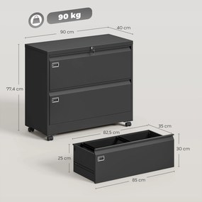 HOMCOM Szafka na dokumenty z 2 szufladami, zamykana, z regulowanym systemem zawieszek na teczki, 90 x 40 x 77,4 cm, czarna | Aosom PL