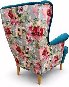 Skandynawski fotel uszak Flower w kwiaty