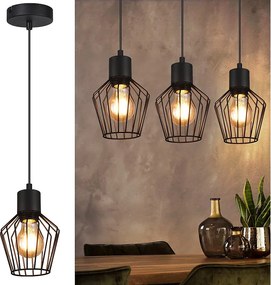 NETTLIFE Lampa wisząca na stół do jadalni Czarna lampa wisząca E27 1 metalowy płomień