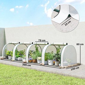 Outsunny Szklarnia, zimowa szklarnia foliowa z drzwiami na zamek błyskawiczny 395 x 100 x 80 cm, biały | Aosom PL