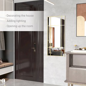 HOMCOM Ścienny lustro, dekoracyjny z metalową ramą, złote pasy, szkło wielowarstwowe, 110S x 2G x 50W cm