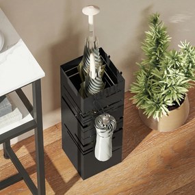 HOMCOM Stojak na parasole z metalu z wyjmowaną tacką ociekową i 4 haczykami 15,5 x 15,5 x 49 cm, Czarny | Aosom PL