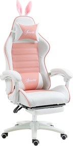 Vinsetto Gamingowy Fotel Ergonomiczny z Podparciem Lędźwiowym, Podnóżkiem i Zabawnymi Uszami Królika, Poduszką, Różowy