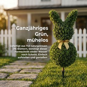 HOMCOM Sztuczny bukszpan w kształcie królika, 740 liści, roślina sztuczna do wnętrz i na zewnątrz, z kotwicą do ziemi, 83 cm, zielony | Aosom PL