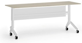 Mobilny stół PRIMO MOVE, 180x60 cm, biała podstawa, dąb naturalny