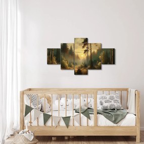 Obraz - Słońce świecące przez las (125x70 cm)