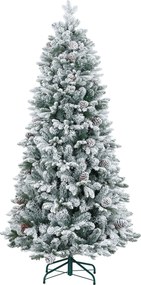 HOMCOM Sztuczna Choinka, z efektem śniegu i szyszkami, realistyczna, odporna na płomień, metalowa podstawa, 180 cm, Zielona | Aosom PL