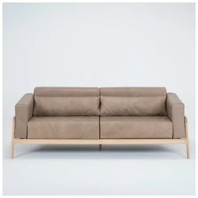 Jasnobrązowa sofa z bawolej skóry z konstrukcją z litego drewna dębowego Gazzda Fawn, 210 cm