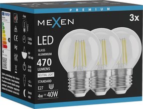 Mexen Vintis 3x żarówka filament LED E27, G45, 4W, Neutralna - 4000K, 470 lm, clear - L156-E27-0427-00x03