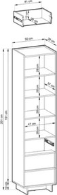 Regał na książki Vabres z szufladami 50x200 cm dąb karmel nowoczesny push-to-open skandynawski stojący 3 półki 3 szuflady