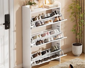 Szafa na buty 70x25x120 cm - z 6 przegródkami - 3 drzwi uchylne - MDF - Biały