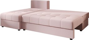 Rozkładana narożna sofa VENORIA SLIM 200x143 cm, pudroworóżowa, uniwersalna + 2 poduszki GRATIS
