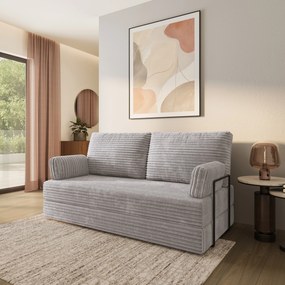 Masseno Sofa piankowa SILAR z funkcją spania, Kanapa z pianki do salonu, Bezmontażowa, Tkanina sztruksowa – Jasnoszary TILIA 86