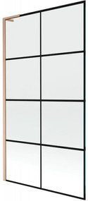 Mexen Next L parawan nawannowy 1-skrzydłowy 100 x 150 cm, czarna kratka, miedź szczotkowana - 895-100-000-03-77-65