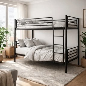Łóżko Piętrowe Dla Dzieci 90x200 cm RODEZ Metalowe Czarne Loft