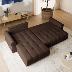 Masseno Narożnik FRIGA z funkcją spania i pojemnikiem na pościel Narozniki L, Rozkładana sofa - Brązowy, MONOLITH 29