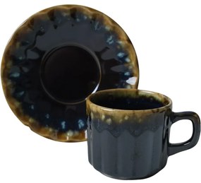 Zestaw 6 filiżanek z kamionki ze spodkami Elementa 185 ml, ciemnoniebieski