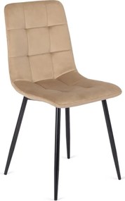 Zestaw Stół Okrągły Rozkładany HARRY 102-142 cm Dąb Craft/Czarny i 6 Krzeseł PERU Beżowych Welurowych Nowoczesnych