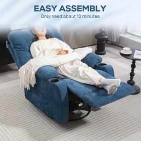 HOMCOM Fotel Relax z podnóżkiem, leżak obrotowy, do 150 kg, konstrukcja stalowa, 88x96x108cm, Granatowy