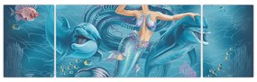 Obraz - Syrenka z delfinami (170x50 cm)