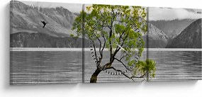 Obraz drzewa na środku jeziora (z zegarem) (90x30 cm)