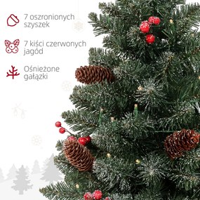 HOMCOM Sztuczna choinka, 86 gałązek, 50 ciepłobiałych LED, szronione końcówki, ognioodporna, 0,6 m | Aosom PL