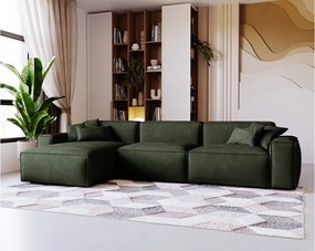 Emporius Figo narożnik w kształcie L - narożnik w nowoczesnym stylu bez pojemnika - prawostronny, tkanina aksamitna, zielony (Whisper 11)