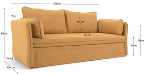 Musztardowa rozkładana sofa 210 cm Tanit – Kave Home
