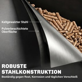 Outsunny Metalowy pojemnik na pellety z kółkami, 30 kg pojemnik na pellety, przechowywanie pelletu z sitkiem 4 wskaźniki poziomu 36,5 x 36,5 x 61,5 cm | Aosom PL