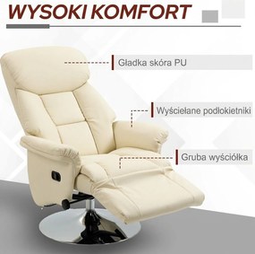 HOMCOM Fotel relaksacyjny, funkcja leżenia, wygląd skóry, podnóżek, do 150 kg, 78 x 80 x 109 cm, Kremowy | Aosom PL